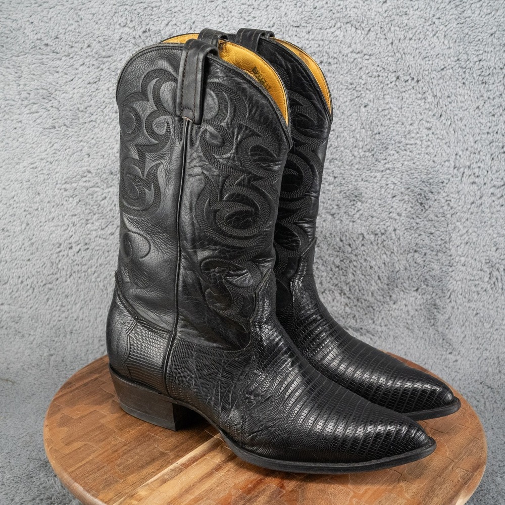 Men's Nocona Western Boots 1501 28 303 Black Lizard Leather Size 9 EE